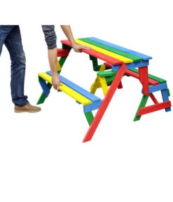 Habau Kinder Picknickbank Bunt, 100 X 50 X 62 Cm -Gartenmöbelgeschäft 4031100 WE FS 005 KinderPicknickbank