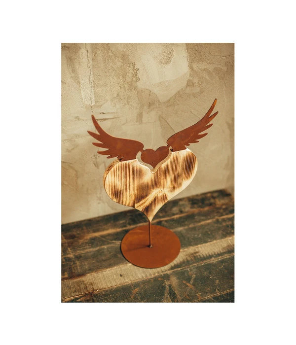 Ferrum Holz-Herz Mit Metall-Flügeln, Rost, Ca. B36/H51 Cm 2 Ferrum Holz-Herz Mit Metall-Flügeln, Rost, Ca. B36/H51 Cm – Bild 2