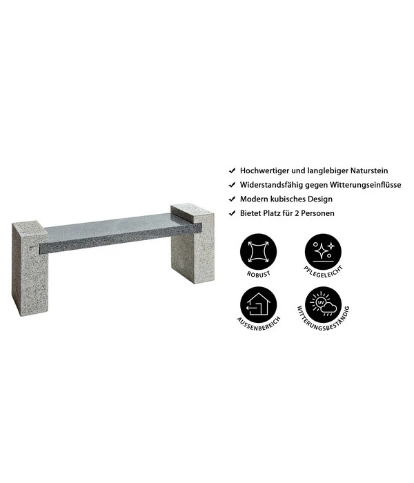 Dehner Granit-Gartenbank, Ca. B120/H45/T30 Cm, Grau 3 Dehner Granit-Gartenbank, Ca. B120/H45/T30 Cm, Grau – Bild 3