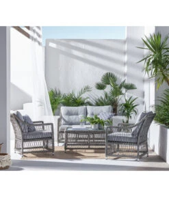 Dehner Geflechtlounge Santos, 4-teilig -Gartenmöbelgeschäft 6875074 WE MO 001 LoungeSantosNEU