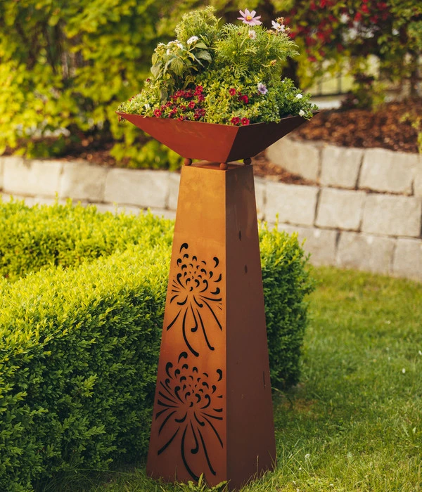 Ferrum Rost-Säule Trapez Strohblume 2 Ferrum Rost-Säule Trapez Strohblume – Bild 2